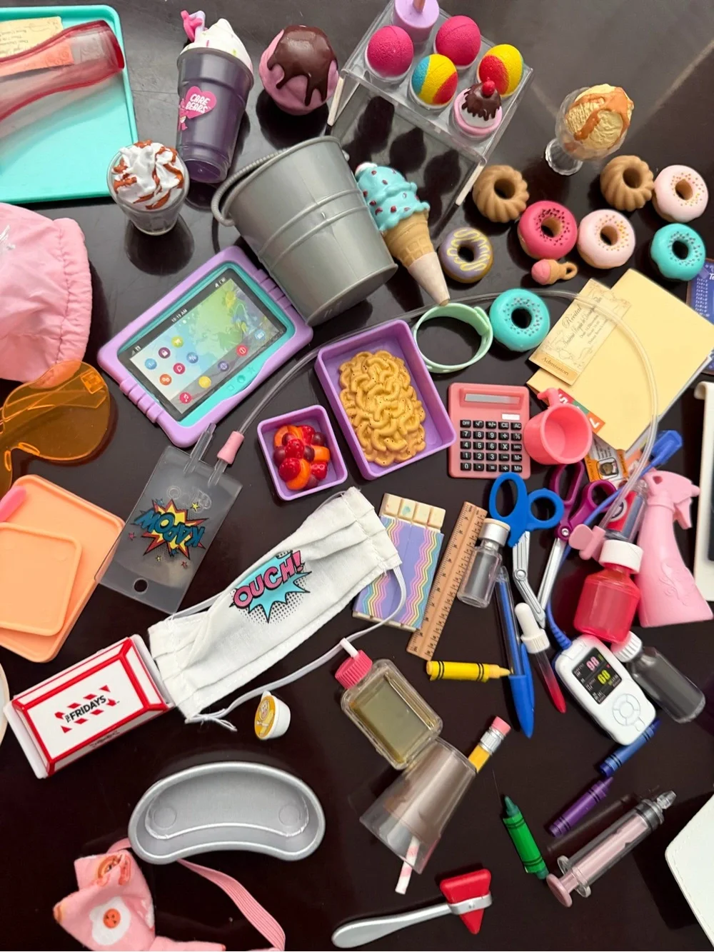 Our generation sets: food, doctor office, school, and some other accessories